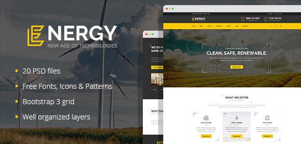 Energon – renewable energy and eco friendly technologies PSD template