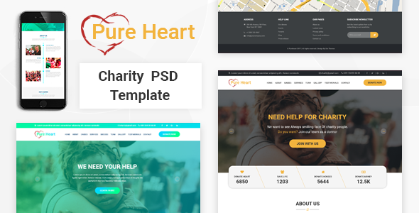 PureHeart - Charity & nonprofit NGO PSD Template