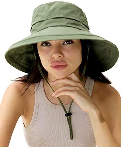 Sun Hats for Women Gardening Hat Wide Brim Beach Sun Protection Breathable Cotton Summer Hat with Fold-Up Brim