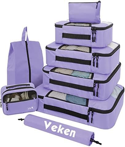 8 Set of Various Colored Packing Cubes in 4 Sizes (Extra Large, Medium, Small),Veken for Travel Accessories Essentials, Luggage Organizer Bags Carry on Suitcases