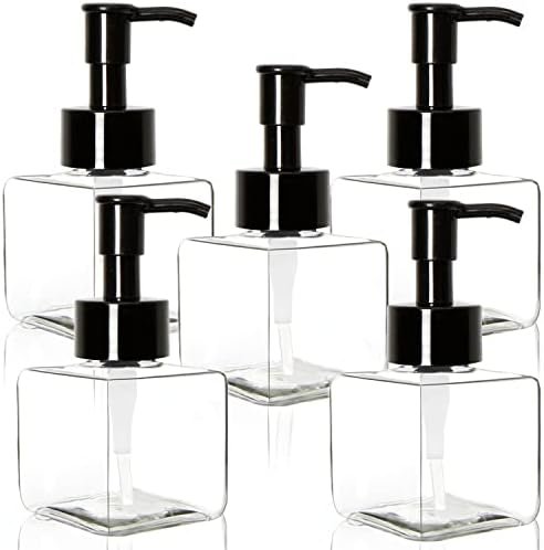 Youngever 5 Pack 4 Ounce Plastic Pump Bottles, Square Refillable Plastic Pump Bottles for Dispensing Lotions, Liquid Soap (Clear with Black Pump)