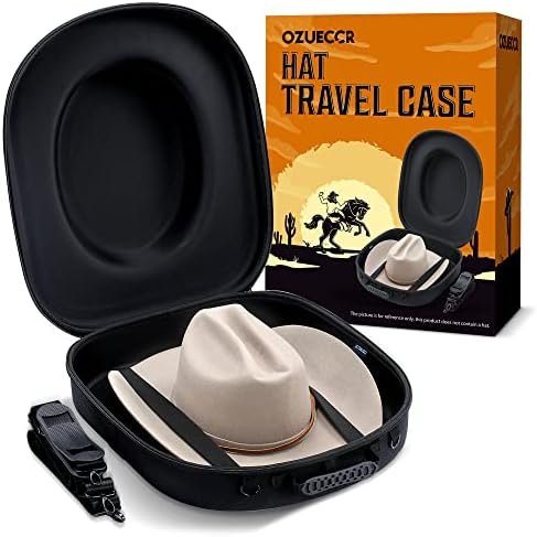Ozueccr Cowboy Hat Holder for Travel – Crush Proof Hat Carrier Case for Travel Protects up to 2 Cowboy, Panama & Tweed Hats – Equipped with a Carrying Handle, Shoulder Strap & Luggage Strap – Large