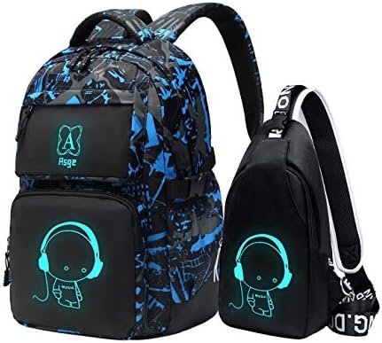 Asge Backpacks for Boys School Bags for Kids Luminous Bookbag and Sling Bag Set Medium