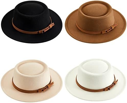 4 Pcs Fedora Hats for Women Vintage Wool Fedora Hat Felt Boho Pork Pie Hat with Belt Panama Hat Jazz Hat