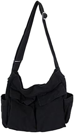GAXOS Aesthetic Cute Messenger Bag for School Vintage Black Canvas Crossbody for Women Shoulder Laptop Bag