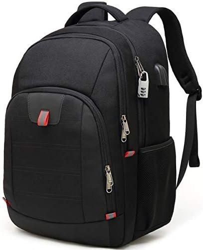 Della Gao Travel Laptop Backpack, Extra Large Anti Theft Backpack for Men and Women with USB Charging Port, Water Resistant Big Business Computer Backpack Bag Fit 17 Inch Laptop and Notebook, Black