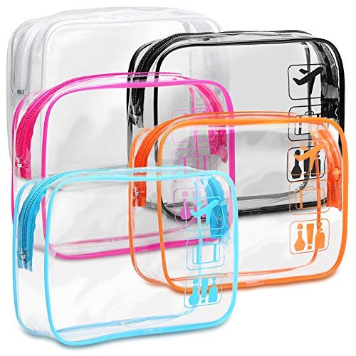 F-color TSA Approved Toiletry Bag 5 Pack Clear Toiletry Bags – Quart Size Travel Bag, Clear Cosmetic Makeup Bags for Women Men, Carry on Airport Airline Compliant Bag, 5 Colors