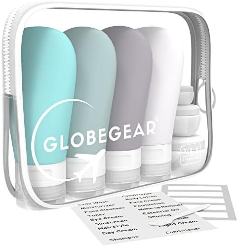 GLOBEGEAR Silicone Travel Bottles for Toiletries Containers & TSA Approved Toiletry Bag for Airplane Travel Essentials Vacation Cruise Accessories Must Haves