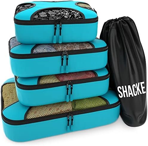 Shacke Pak – 5 Set Packing Cubes – Travel Organizers with Laundry Bag (Aqua Teal)