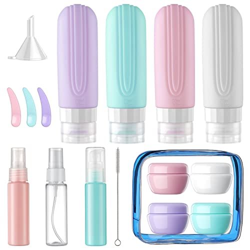 Moohemoo 19 Pack Travel Bottles Set for Toiletries, TSA Approved Travel Size Containers, 3oz BPA Free Leak Proof Silicone Squeezable Travel Accessories, Refillable for Shampoo Conditioner Lotion Soap