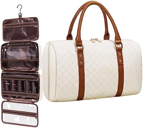 LOVEVOOK Toiletry Bag for Women, Water-resistant Hanging Bathroom Travel Toiletry Bag, Large Makeup Organizer, Detachable Cosmetic Case Traveling Essentials for Full Accessories, Beige-Brown