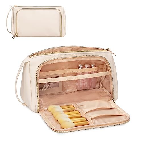 CUBETASTIC Makeup Bag, Cosmetic Bag for Women, Small Travel Make Up Storage Organizer with Makeup Brush Compartment, Portable & Waterproof