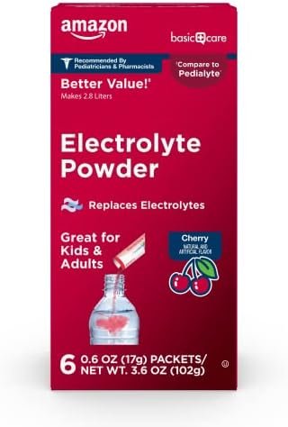 Amazon Basic Care Electrolyte Powder Packets, Cherry, 6 count (Pack of 1)