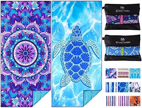 2 Pack Microfiber Oversized Lightweight Beach Towel 71″x32″ XL Extra Large Thin Sand Free Towels Travel Swim Pool Yoga Gym Camping for Adults Women Men Beach Essentials Accessories Vacation Gift
