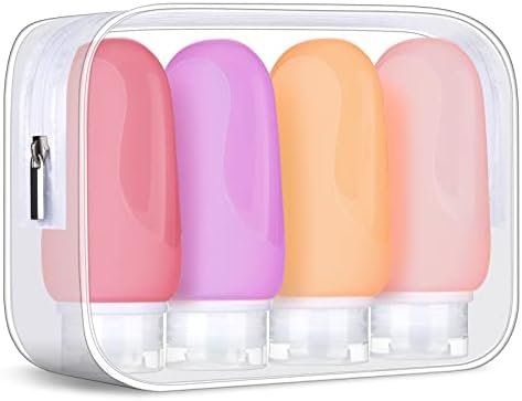 Morfone Travel Bottles Set for Toiletries, Tsa Approved Travel Size Containers BPA Free Leak Proof Refillable Liquid Silicone Squeezable Travel Accessories for Shampoo Conditioner Lotion（Pink）