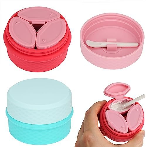 Adorila 2 Pack Silicone Makeup Containers, Leak-Proof Travel Cosmetic Jars for Creams with Lid, Travel Essentials Accessories for Toiletries (Blue, Pink)